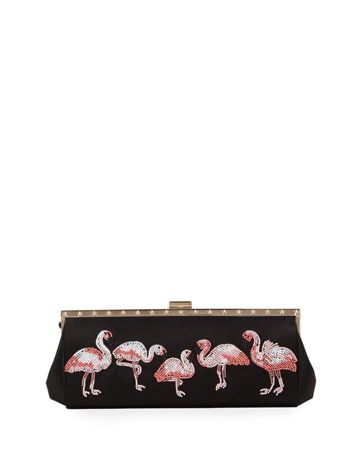 Flamingo Beaded Cocktail Clutch Bag