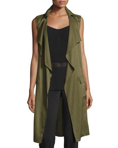 Drape-front Cargo Trench Vest, Olive