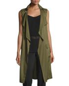 Drape-front Cargo Trench Vest, Olive