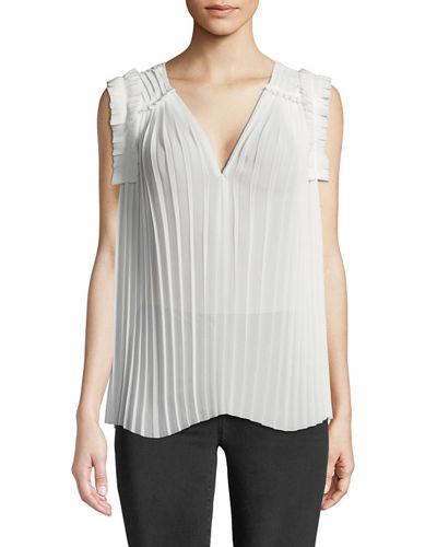 Pleated Cap-sleeve Blouse