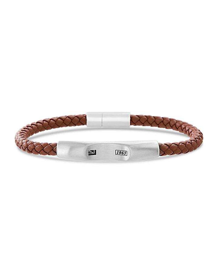 Men's Braided Leather Bracelet With Stainless Steel Clasp, Brown/silver
