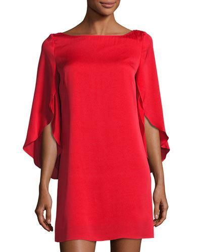 Butterfly-sleeve Stretch-silk Dress, Red