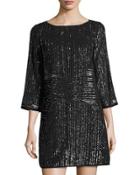 Beaded 3/4-sleeve Cocktail Dress, Gray