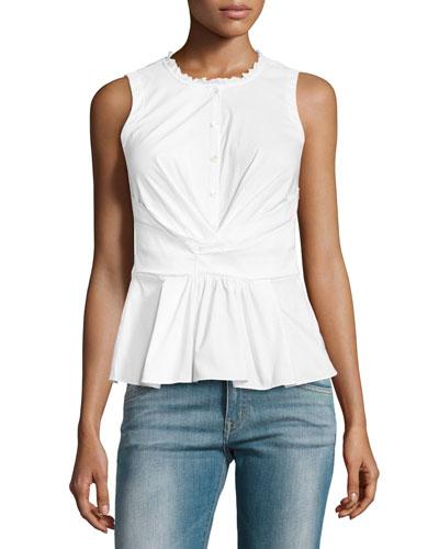 Sleeveless Poplin Crossover Top, White