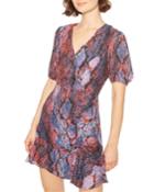 Soliana Snake-print Short Flounce Dress