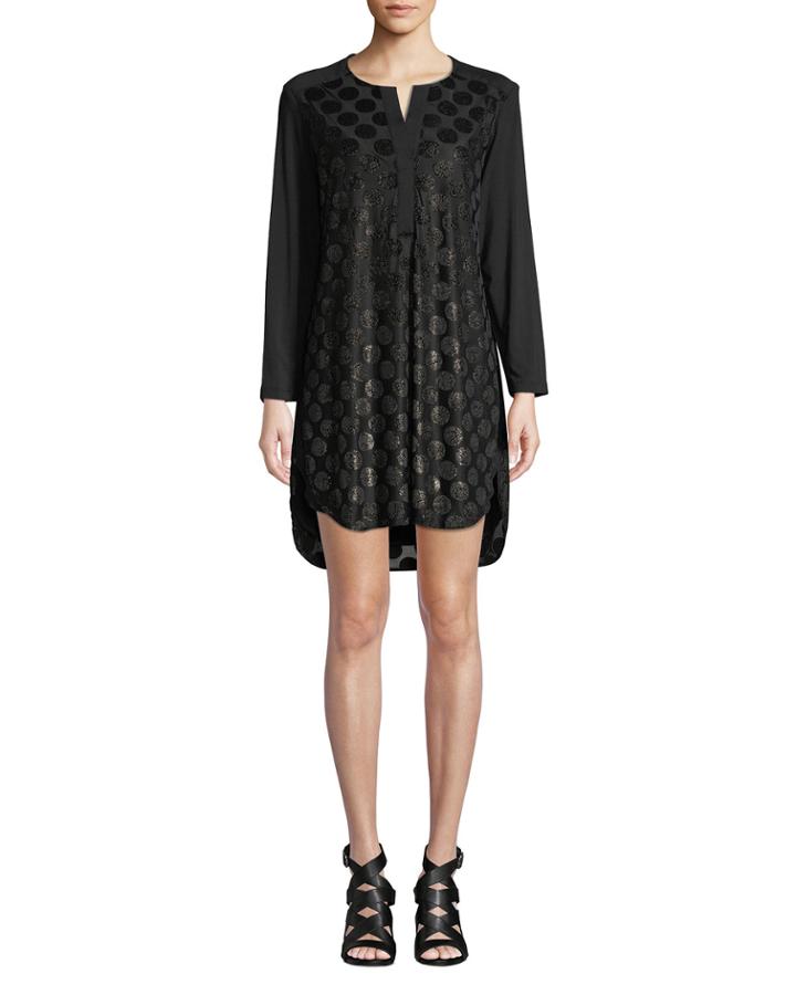 Kenzie Velvet Dot Long-sleeve High-low Dress