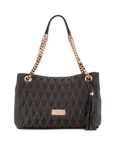 Verra D Quilted Leather Tote Bag, Black