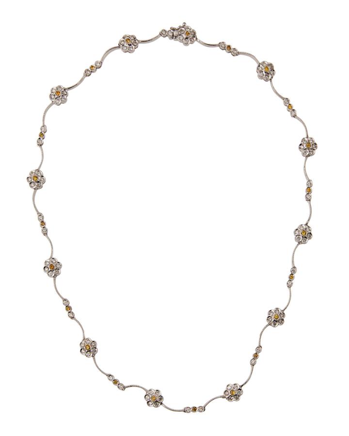 18k White Gold 2-tone Diamond Flower Necklace