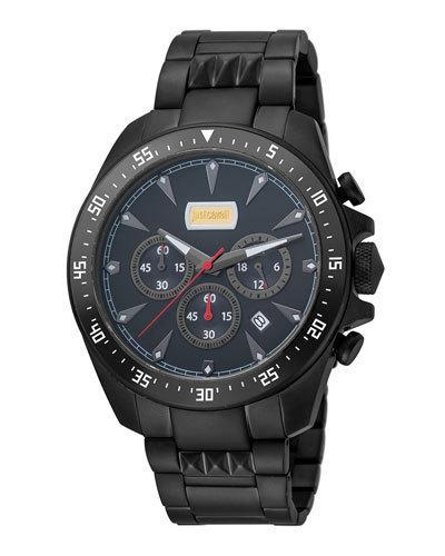 44mm Men's Sport Chrono Watch W/ Bracelet, Black