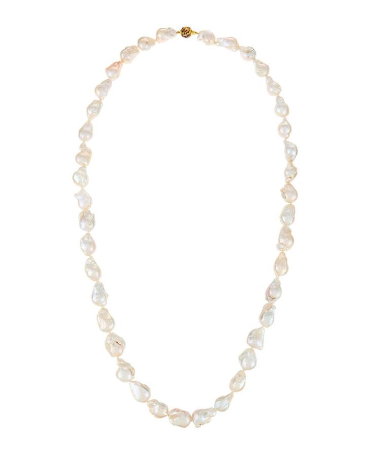 Long White Baroque Pearl Murano Necklace