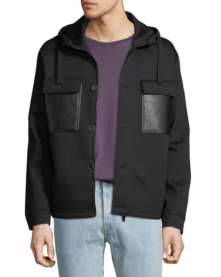 Men's Button-front Leather-pocket Jacket