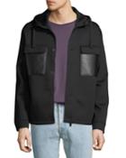 Men's Button-front Leather-pocket Jacket
