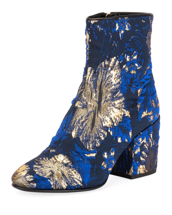 Chunky-heel Brocade Booties