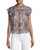 Ruffle-trim Floral-print Top