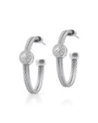 Cable Hoop Earrings W/ Diamond Pave, Gray
