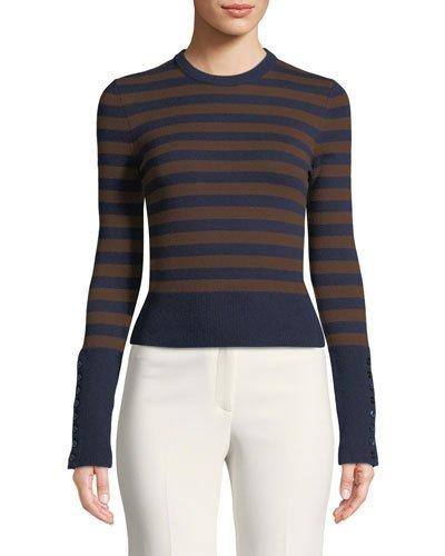 Cashmere Striped Button-sleeve