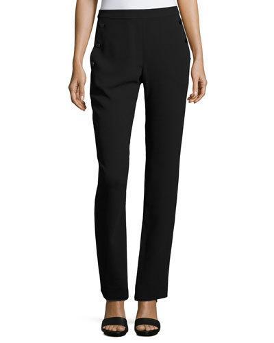 Button-front High-waist Pants, Black