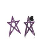Cubic Zirconia Cutout Star Post Earrings, Black/pink