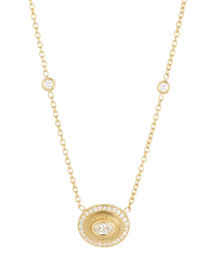 18k Gold & Diamond Oval Pendant Necklace