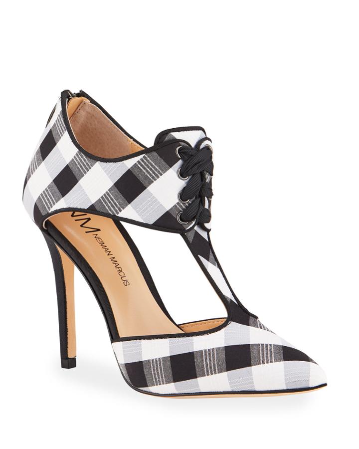 Shootie Gingham-print T-strap Pumps