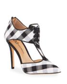 Shootie Gingham-print T-strap Pumps