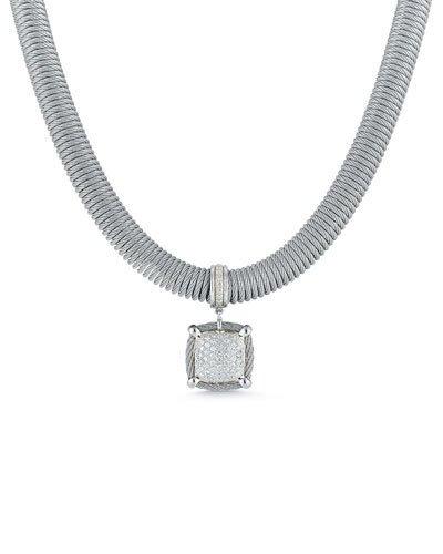 Spring Coil Cable & Diamond Pendant Necklace, Gray,