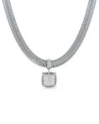 Spring Coil Cable & Diamond Pendant Necklace, Gray,