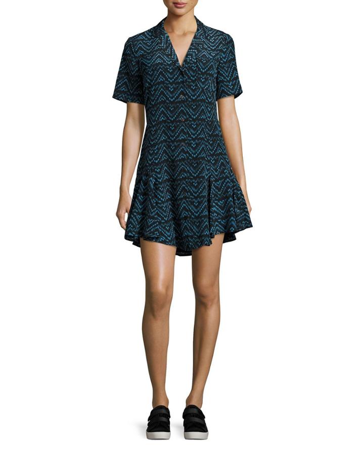 Kayden Printed Button-front Silk Shirtdress, Blue Pattern