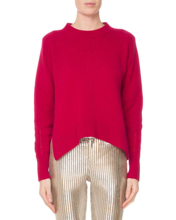 Crewneck Long-sleeve Pure Cashmere Sweater W/