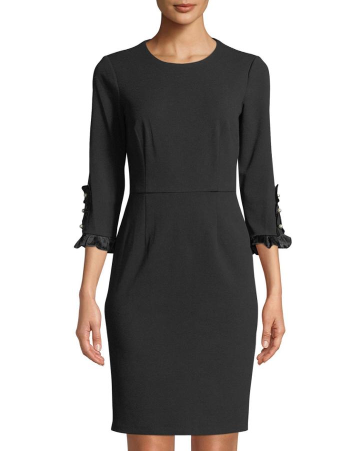 3/4-sleeve Sheath Dress W/ Pearly Cuffs