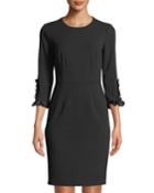 3/4-sleeve Sheath Dress W/ Pearly Cuffs