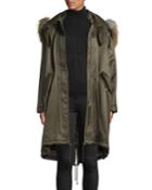 Oversized Parka Jacket With Fur Trim
