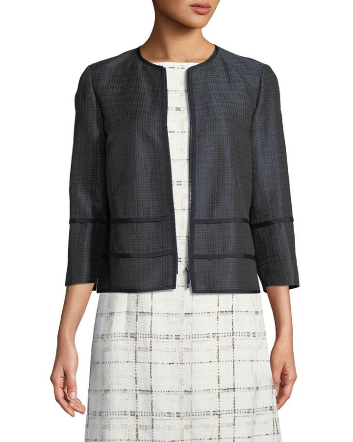 Aisha 3/4-sleeve Zip-front Jacquard Jacket