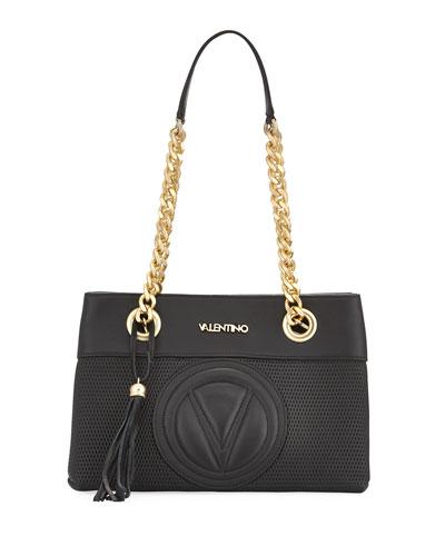 Kali Perforated Chain Tote Bag, Black