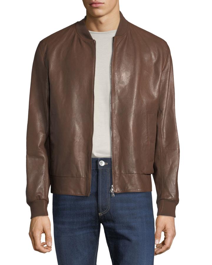 Men's Smooth Leather Bomber Jacket