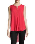 Zip Accent Sleeveless Blouse, Red