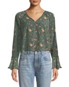 Floral Bell-sleeve Crop Blouse