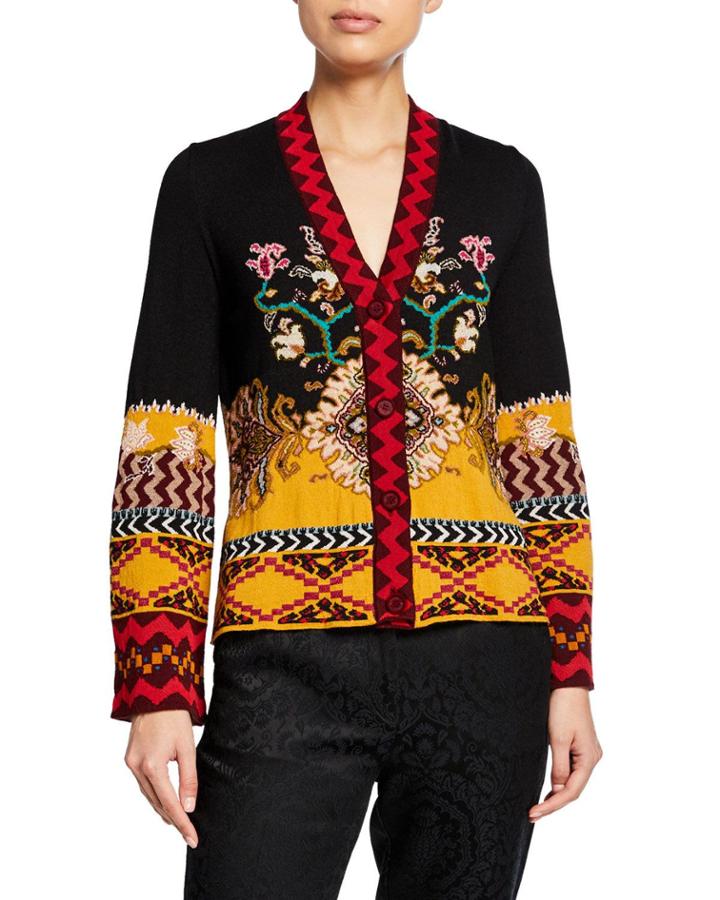 Intarsia Bell-sleeve Cardigan