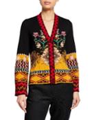Intarsia Bell-sleeve Cardigan