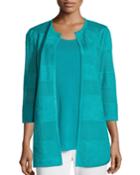 Petite Textured Lines Long Jacket, Turquoise