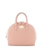 Suede-detail Leather Satchel Bag, Nude