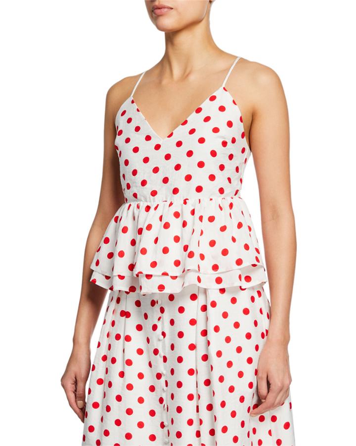 Polka-dot Ruffle Peplum Crop-top