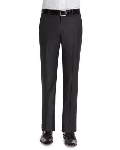 Classic Flat-front Wool Trousers, Charcoal