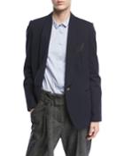Shawl-collar One-button Crepe Blazer With Monili Chain Detail