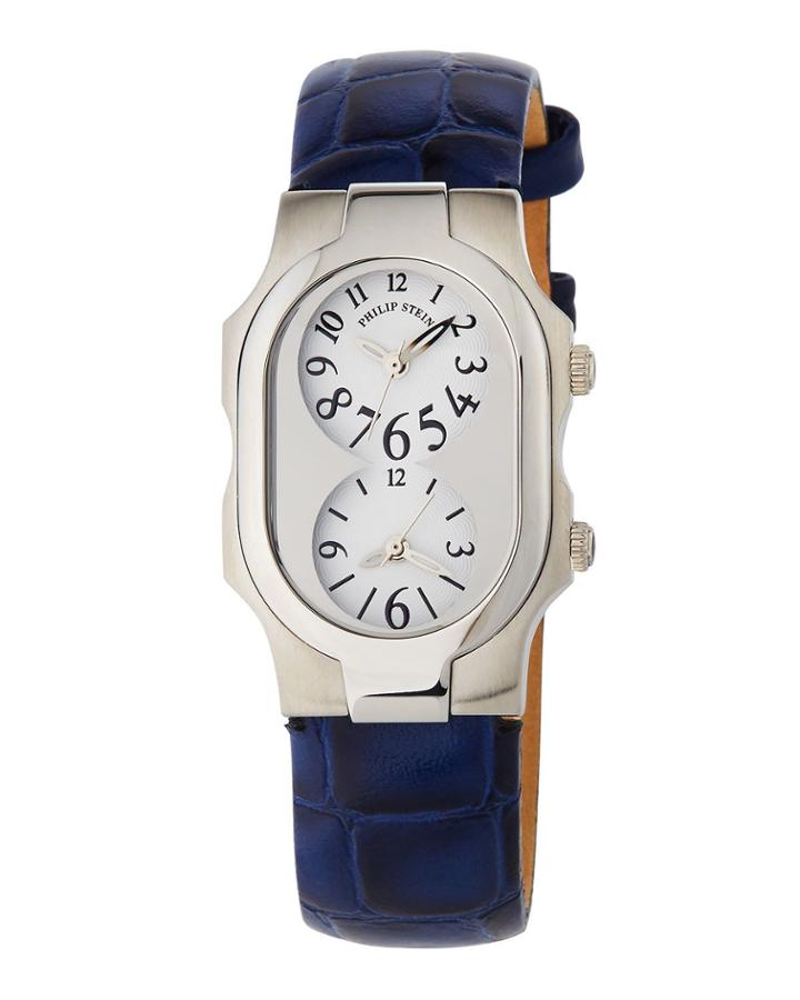 Rectangular Dual Time Watch W/ Alligator