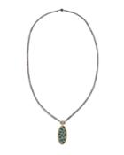 Long Mixed Geo Green Agate Pave Oval Pendant Necklace