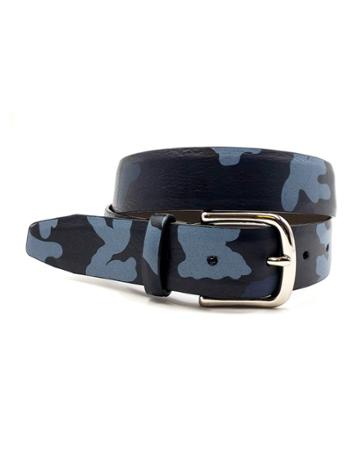 Men's Camouflage Leather Belt, Blue