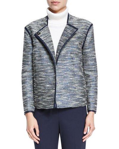 Dane Collarless Asymmetric Woven Jacket, Ink