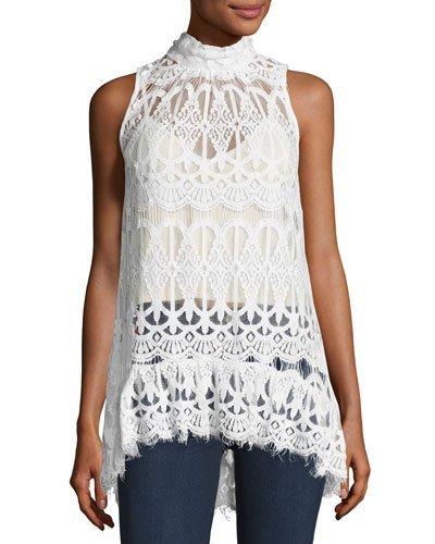 Piazza Lace-overlay Top, White