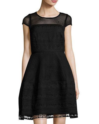 Short-sleeve Heavy Mesh Fit & Flare Dress